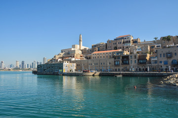 Fototapeta na wymiar The old city of Jaffa from the Mediterranean Sea.