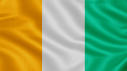 Obraz premium Flag of cote d'ivoire. Realistic waving flag 3D render illustration with highly detailed fabric texture.
