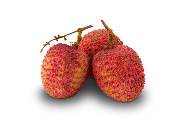 Freshly harvested lychees isolated on white background with clipping path.