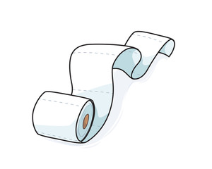 Toilet paper roll rolling isolated against a white background
