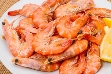 Plate with boiled shrimps