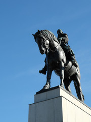 Fototapeta na wymiar Monument to Jan Zizka on the top of Vitkovsky hill against the sky