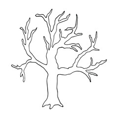 Isolated hand drawn vector silhouette of  tree in doodle style.  Halloween's element for party, poster, invitation, any design. Black and white.
