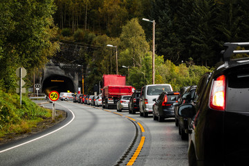 Norway, waiting outside a tunnel where one of the lanes are closed due to construction work