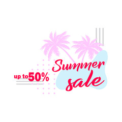 Palm leaf. Summer sale up to 50 per cent off. Watercolor design. Web banner or poster for e-commerce, on-line cosmetics shop, fashion beauty shop, store.
