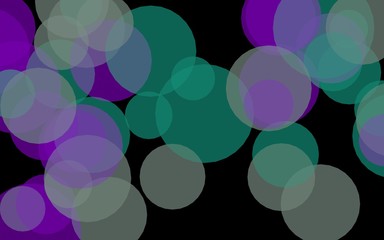 Multicolored translucent circles on a dark background. Green tones. 3D illustration