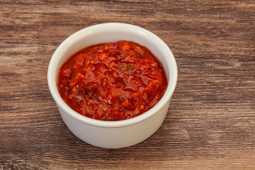 Tomato spicy sauce in the bowl