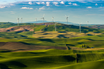 Wind Farm Turbines among wheat fields on the Palouse in Washington State
