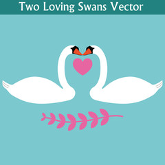 Two loving swans vector illustration on isolated white background. Love concept design. Hand-drawn Eps 10 file format.