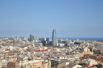 City View from park Guell with barcelona city skyline. Barcelona, the cosmopolitan capital of Spain’s Catalonia region, is known for its art and architecture. 