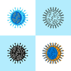 Fototapeta premium Influenza virus cell icon set in flat and line style