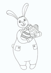 Coloring sheet with rabbit with eggs