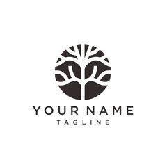 Tree Of The Root  logo illustration. Abstract monochrome tree. 
Template for creating logos.