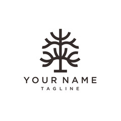 Tree Of The Root  logo illustration. Abstract monochrome tree. 
Template for creating logos.