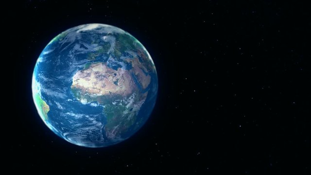Planet earth rotating with copy space. A 3D render shot taken from outer space in 4K