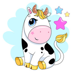 Cute little cow vector illustration/ symbol 2021 new year