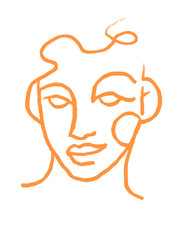 Minimalistic line art drawing of female face on the white isolated background. Abstract trendy clip art element.