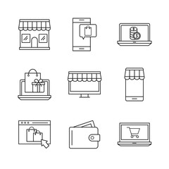 Shopping online line style icon set vector design