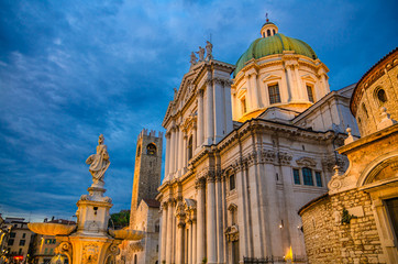 Santa Maria Assunta Cathedral, Duomo Nuovo and Duomo Vecchio  La Rotonda, New and Old Cathedral Roman Catholic church, Piazza Paolo VI Square, Brescia city historical centre, Lombardy, Northern Italy