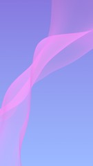 Pink wave on blue sky abstract background. Fluttering pink scarf. Waving on wind pink fabric. Vertical orientation. 3D illustration
