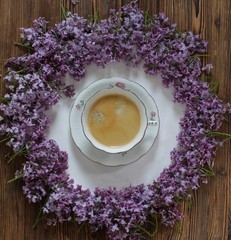 Obraz na płótnie Canvas Morning spring mood coffee lilac