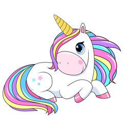 Cute unicorn with rainbow hair