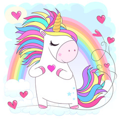 Cute little unicorn with rainbow hair