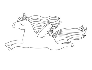 Cute unicorn line vector illustration isolated on white