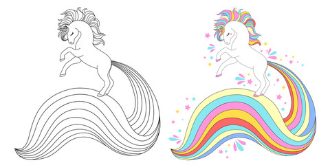 Line and color unicorns vector illustration for coloring book © SveslaTasla
