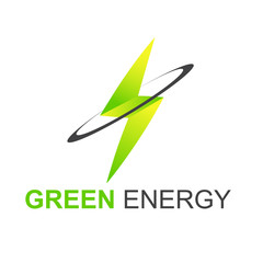 Green electric power vector logo design element with Natural shape. Eco energy and bio thunder electricity symbol concept. Lightning bolt sign. Flash vector emblem template. Power fast speed