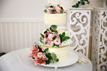 original wedding cake decorated with flowers