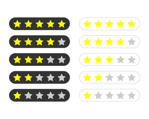 Rating rank review star icon set in different forms.