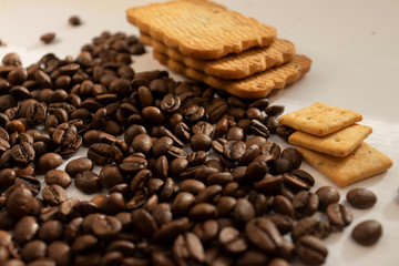 large cookies roasted coffee beans on a white background