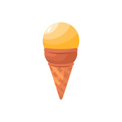 Ice cream yellow food isolated on white. Cartoon doodle waffle cone ice cream. Vector illustration cake