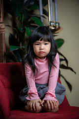 Portrait of cute asian little girl in princess dress,A girl pose for take a picture,Thailand people