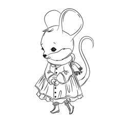 Cute little mouse line vector illustration