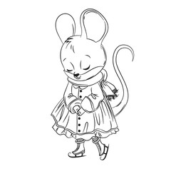 Cute little mouse line vector illustration