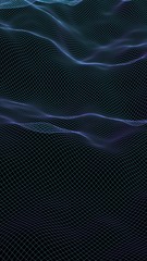 Abstract landscape on a dark background. Cyberspace navy blue grid. hi tech network. 3D illustration