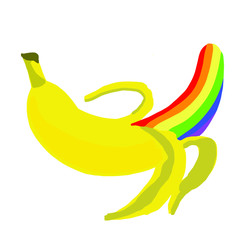 Lgbt colored rainbow bananas on white background. Banana painted in LGBT flag colors. Vector illustration on white background. For cards, posters, decor, t shirt design, logo.