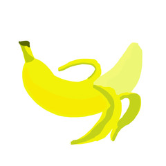 Flat banana icon, peeled banana.  Vector illustration on white background. For cards, posters, decor, t shirt design, logo.