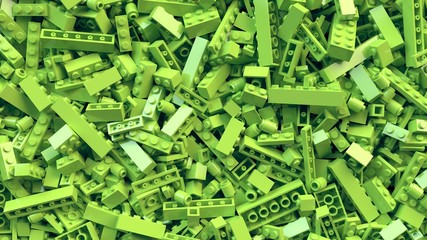 Pile of green toy bricks in different sizes. 3d rendering