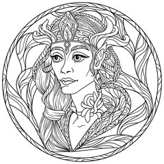 Fantasy coloring page with beautiful girl elf
