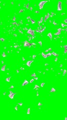 Flying dollars banknotes isolated on chromakey. Money is flying in the air. 100 US banknotes new sample. Vertical orientation. 3D illustration