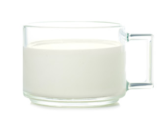 Glass cup of milk on white background isolation
