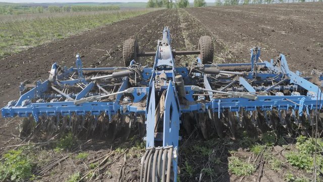 disking, soil, short, disc, harrow, powerful, multi-purpose, tractor, operation, virgin, land, processing, field, dry, sunflower, preparing, agricultural, sowing, cultivation, chernozem, top, modern, 