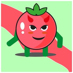 Cute tomato fruits cartoon face mascot character with hand and leg vector design