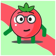 Cute tomato fruits cartoon face mascot character with hand and leg vector design