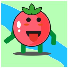 Cute tomato fruits cartoon face mascot character with hand and leg vector design