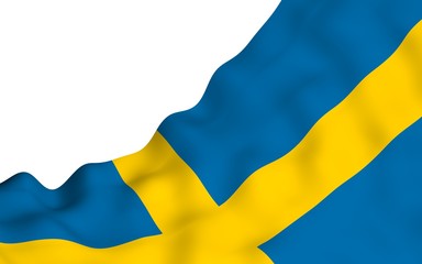 The flag of Sweden. Official state symbol of the Kingdom of Sweden. A blue field with a yellow Scandinavian cross that extends to the edges of the flag. 3d illustration