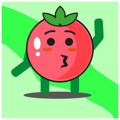 Cute tomato fruits cartoon face mascot character with hand and leg vector design